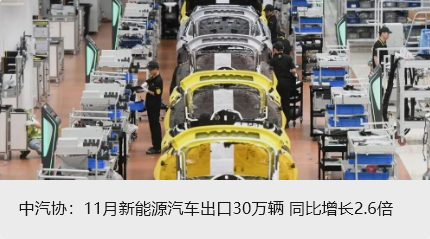 中汽协：11月新能源汽车出口30万辆 同比增长2.6倍_北京中汽四方会展有限公司